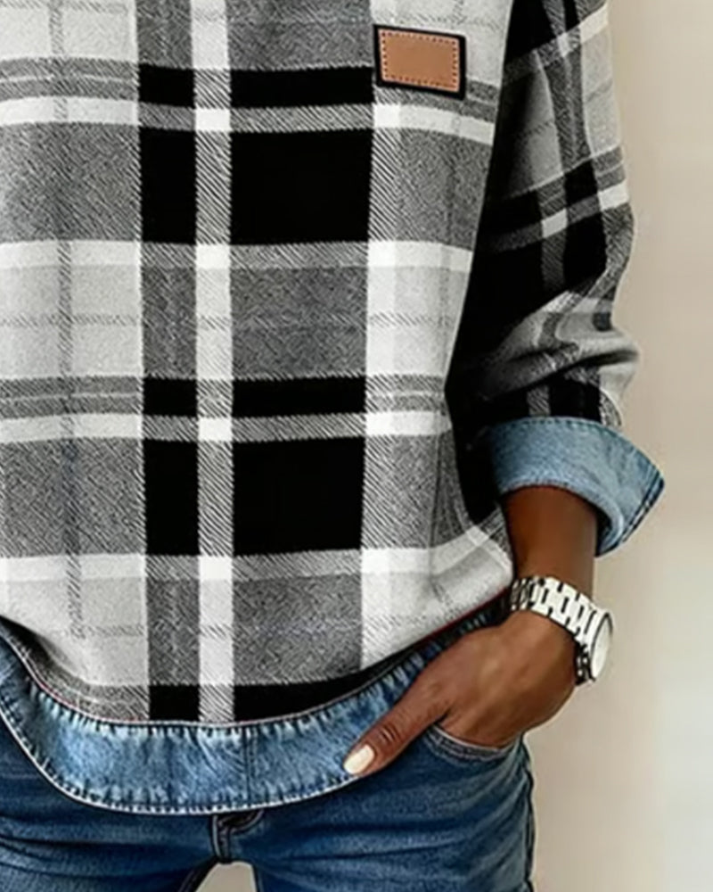 Nina | Fashionable Sweatshirt with Checkered Patchwork