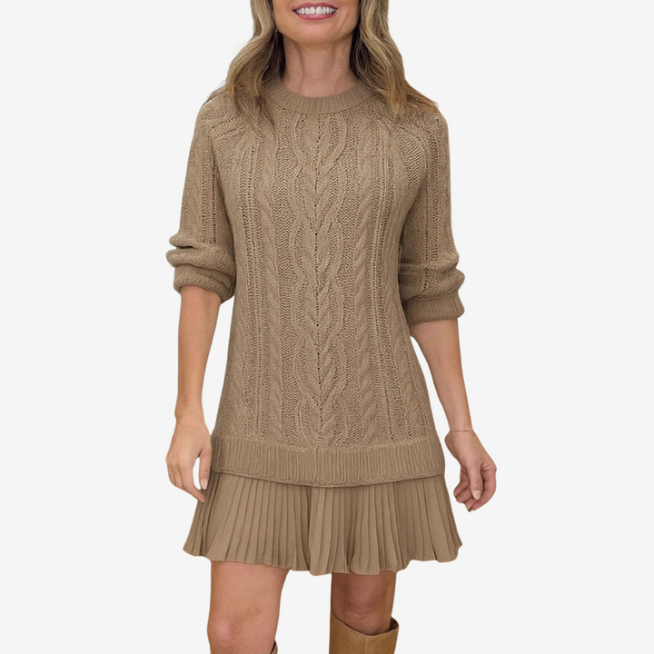 Gaelle | Knitted Sweater Dress with Pleated Hem
