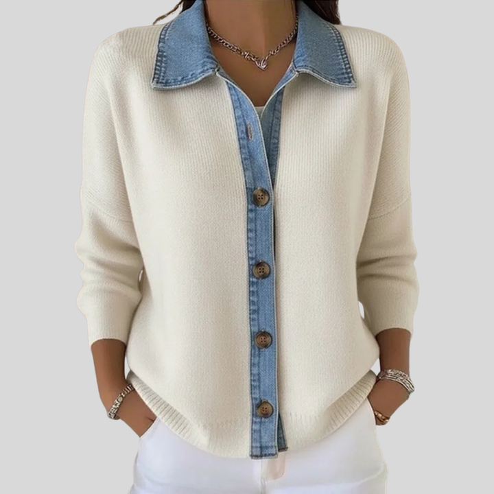 Leonie | Knit Sweater with Denim Collar