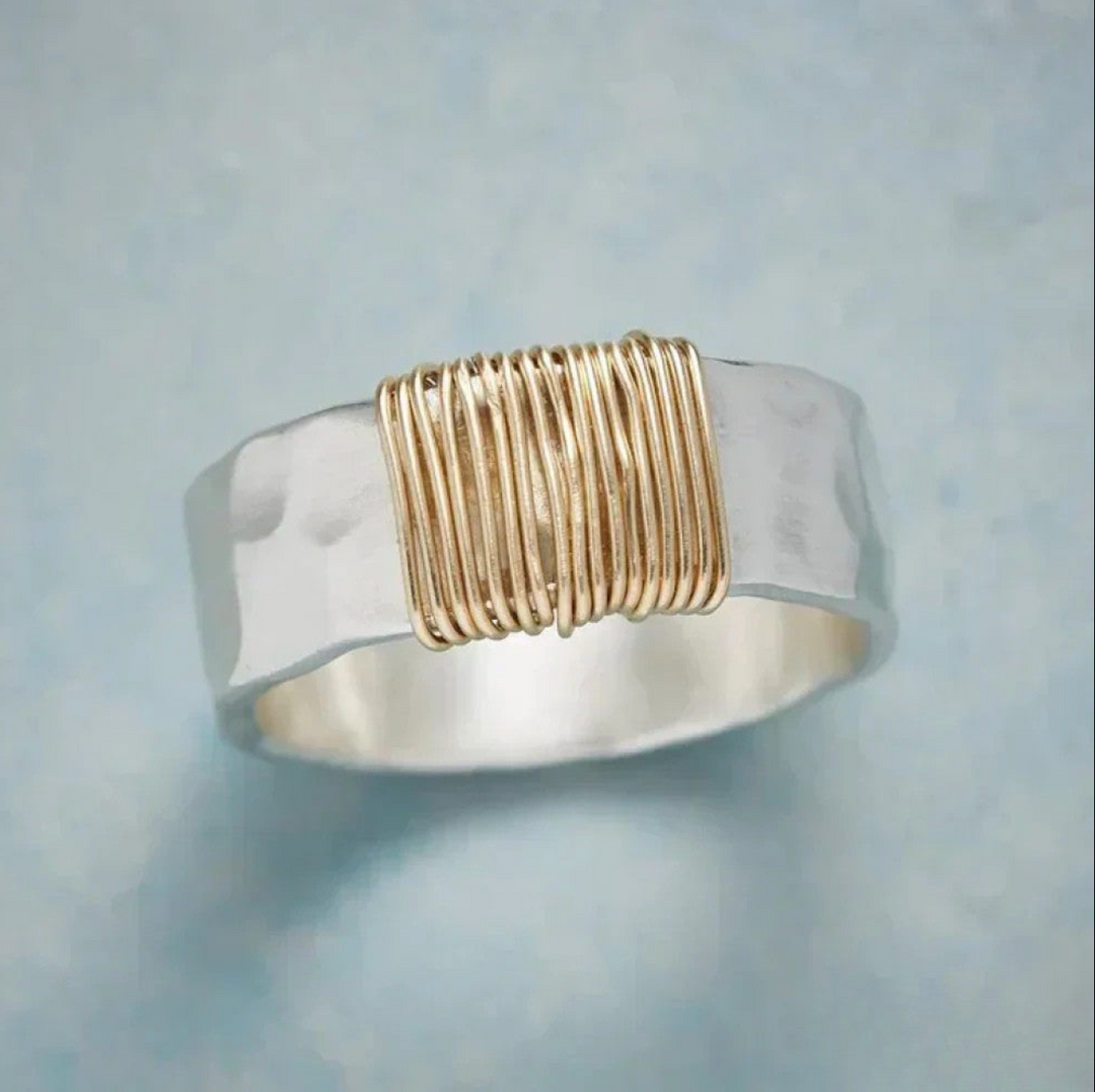 Vintage Silver Ring with Golden Threads