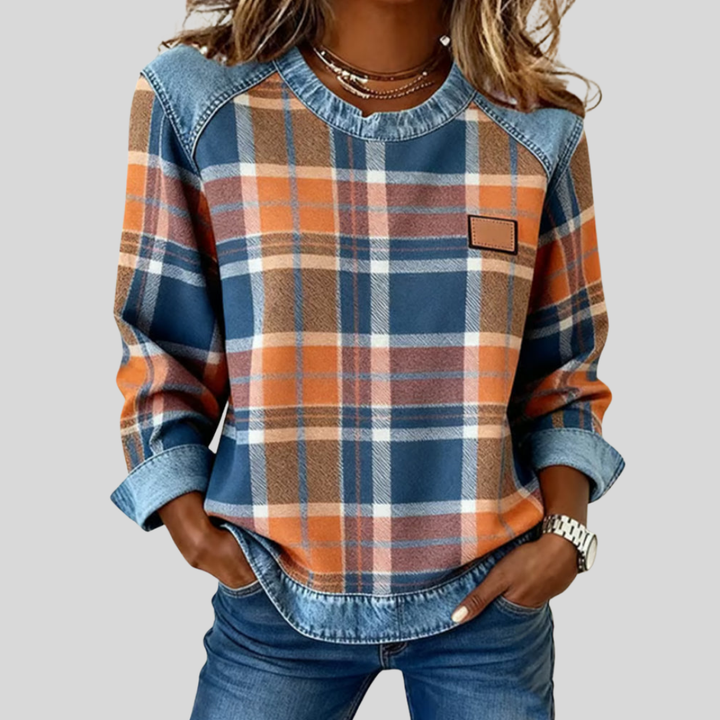 Nina | Fashionable Sweatshirt with Checkered Patchwork